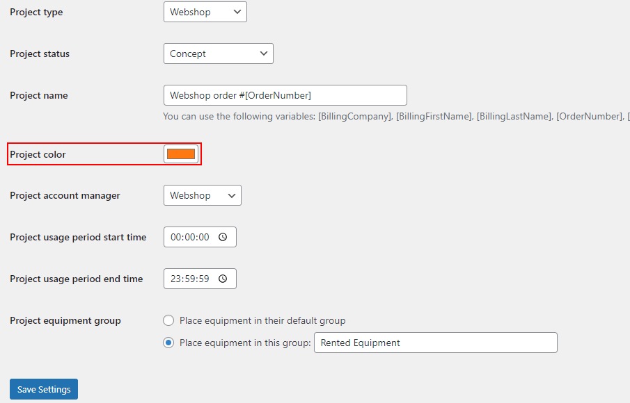 Project color setting in WooCommerce
