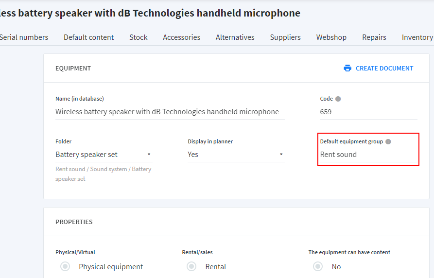 Default equipment group name